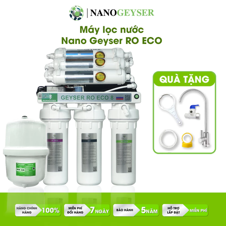 Máy lọc nước NANO GEYSER RO Eco 8 cấp, lọc uống trực tiếp, bảo hành điện tử 5 năm chính hãng