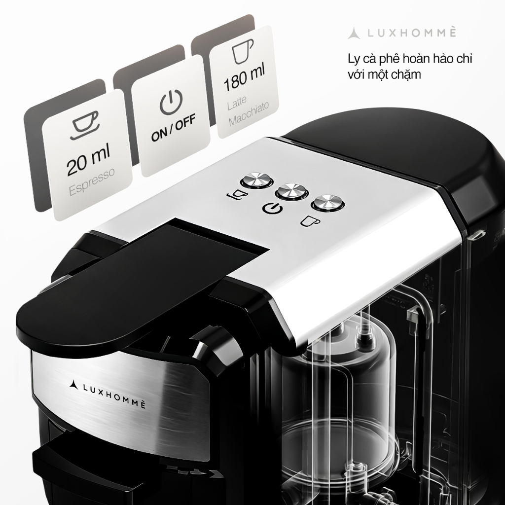 Máy Pha Cà Phê Đa Năng LUXHOMME | Dùng Viên Nén Nespresso/Dolce Gusto/Bột | Espresso Nóng-Lạnh