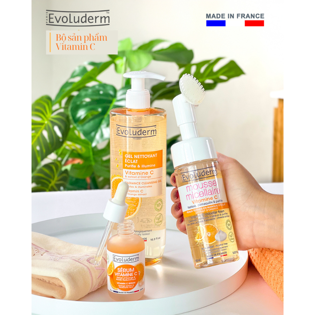 Sữa rửa mặt tạo bọt Micellar EVOLUDERM VITAMIN C MICELLAR FOAM giúp làm sạch bụi bẩn trên da 150ml