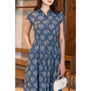SWANLAKE | Váy Đầm Sơ Mi Nữ Tay Ngắn Dây Thắt Eo Chất Vải Tơ Hoa Công Sở Thanh Lịch D13487