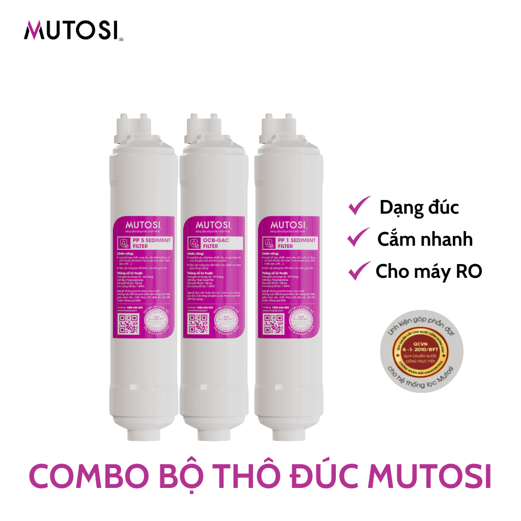 Bộ lõi lọc nước 123 MUTOSI Dạng đúc nối nhanh Loại bỏ cặn bẩn cho máy lọc RO - Hàng chính hãng