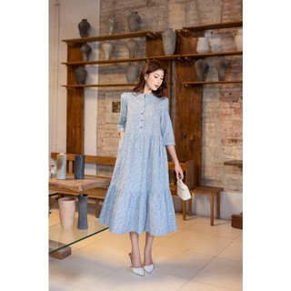 SWANLAKE | Váy Đầm Nữ Maxi Dáng Dài Cổ Trụ Cài Nút Tay Lỡ Linen Bông Nhí Xếp Ly Đuôi Cá D12355