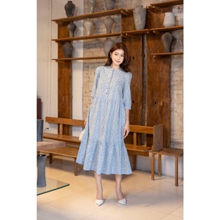 SWANLAKE | Váy Đầm Nữ Maxi Dáng Dài Cổ Trụ Cài Nút Tay Lỡ Linen Bông Nhí Xếp Ly Đuôi Cá D12355