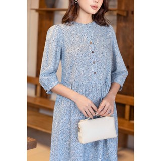 SWANLAKE | Váy Đầm Nữ Maxi Dáng Dài Cổ Trụ Cài Nút Tay Lỡ Linen Bông Nhí Xếp Ly Đuôi Cá D12355
