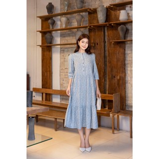 SWANLAKE | Váy Đầm Nữ Maxi Dáng Dài Cổ Trụ Cài Nút Tay Lỡ Linen Bông Nhí Xếp Ly Đuôi Cá D12355