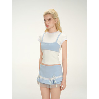 Áo thun nữ MONÁ Áo baby tee ôm dáng phối 2 lớp chất thun cotton co giãn - BELIA