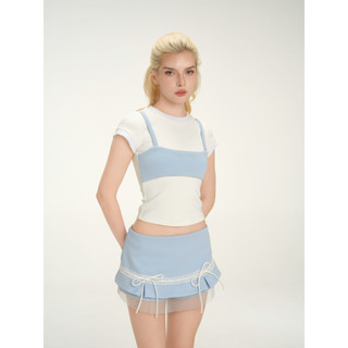 Áo thun nữ MONÁ Áo baby tee ôm dáng phối 2 lớp chất thun cotton co giãn - BELIA