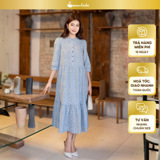 SWANLAKE | Váy Đầm Nữ Maxi Dáng Dài Cổ Trụ Cài Nút Tay Lỡ Linen Bông Nhí Xếp Ly Đuôi Cá D12355