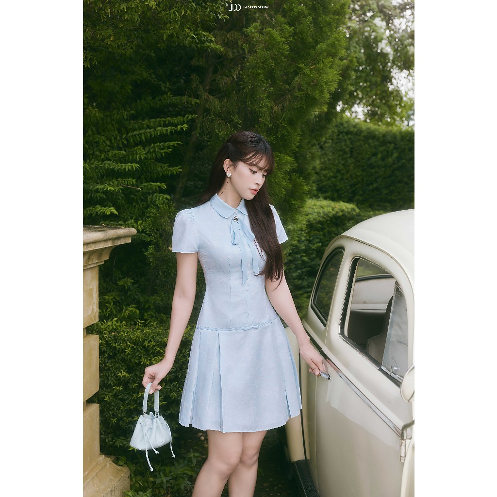 Đầm Xuân Hè Chân Xếp Ly Cổ Sen Phối Nơ 1S04.2601. Đầm Dáng A Mini Nữ Tính Thanh Lịch Phong Cách Retro Tiểu Thư By JM