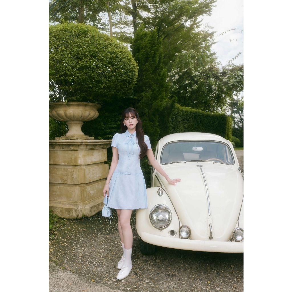 Đầm Xuân Hè Chân Xếp Ly Cổ Sen Phối Nơ 1S04.2601. Đầm Dáng A Mini Nữ Tính Thanh Lịch Phong Cách Retro Tiểu Thư By JM