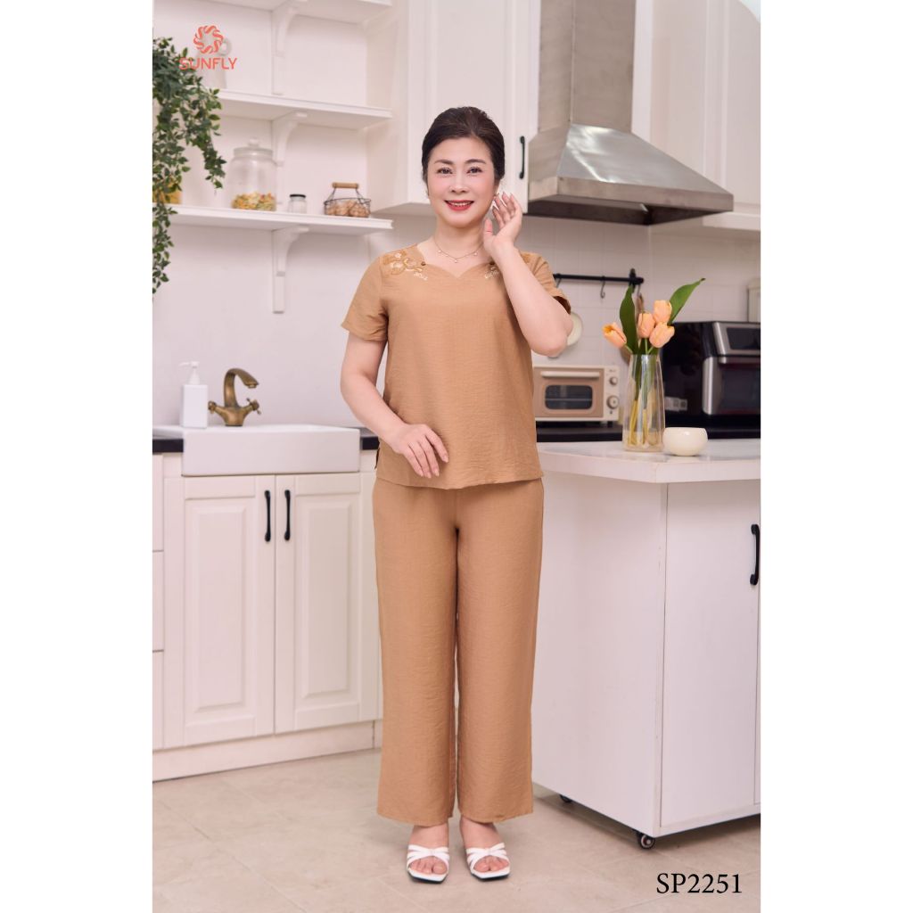 SP2251 Đồ bộ mặc nhà nữ linen áo cộc quần dài