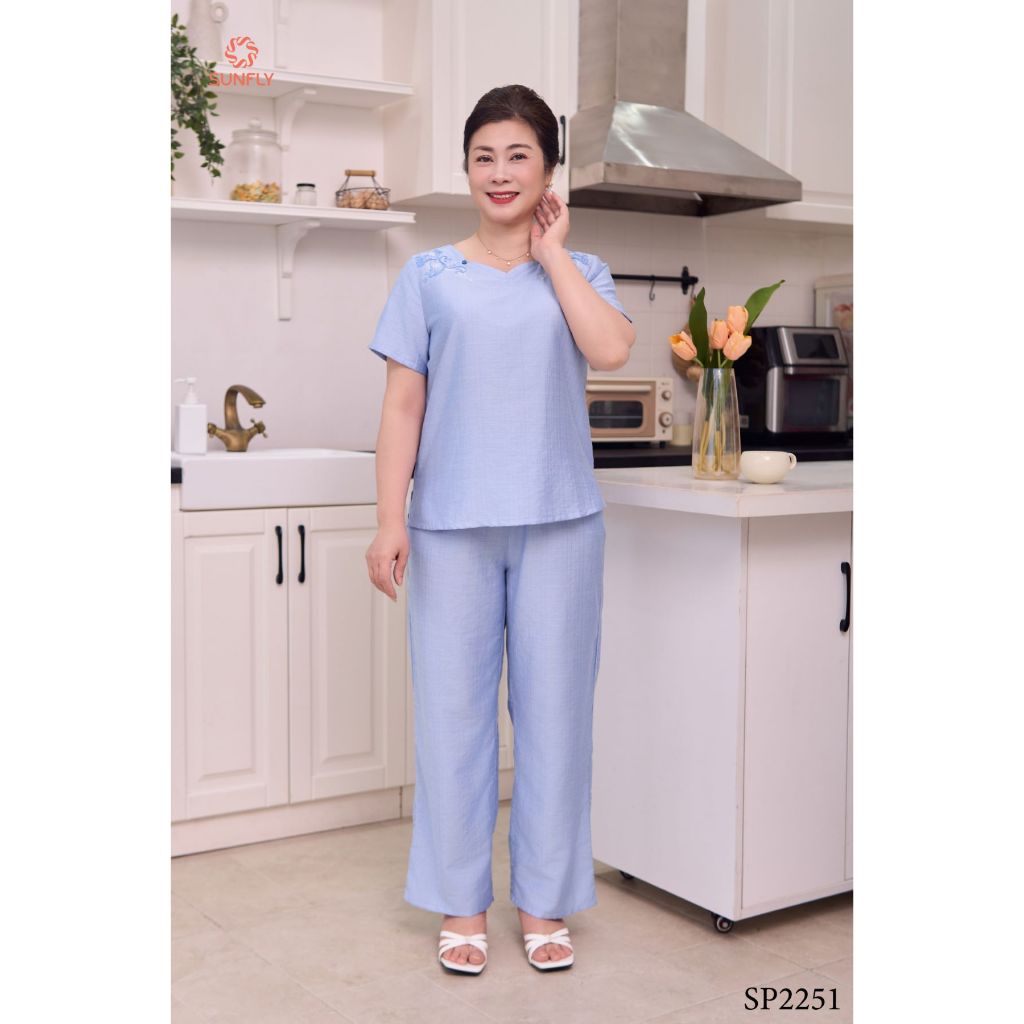 SP2251 Đồ bộ mặc nhà nữ linen áo cộc quần dài
