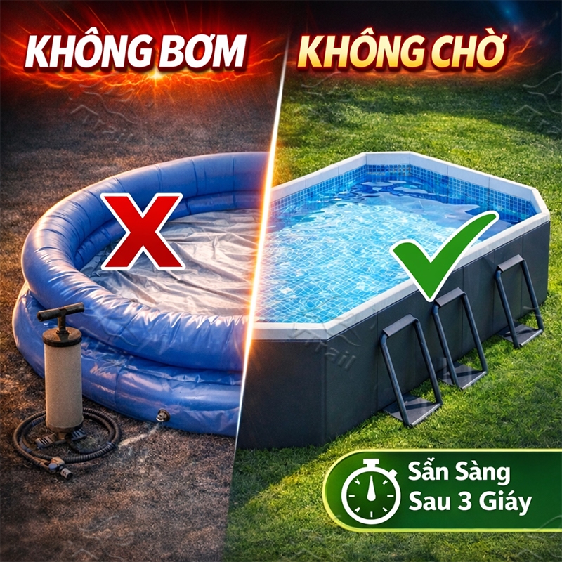Bể bơi gấp gọn,không cần bơm hơi, chất liệu an toàn cao cấp, chống trượt, phù hợp cho cả gia đình