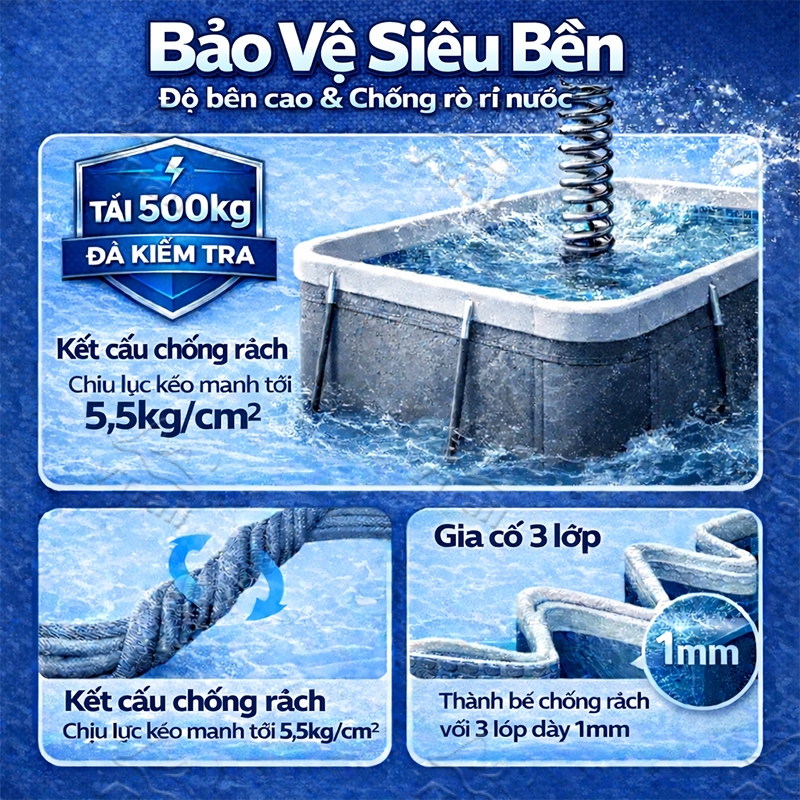 Bể bơi gấp gọn,không cần bơm hơi, chất liệu an toàn cao cấp, chống trượt, phù hợp cho cả gia đình