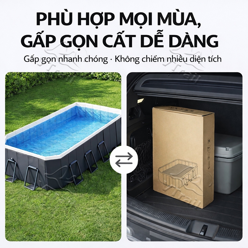 Bể bơi gấp gọn,không cần bơm hơi, chất liệu an toàn cao cấp, chống trượt, phù hợp cho cả gia đình