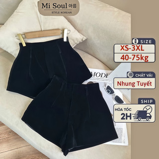 Quần Short Nhung Cạp Cao Khóa Sau BigSize Misoul, Quần Đùi Nhung 2 Lớp Lưng Cao Ống Rộng 113 - 473
