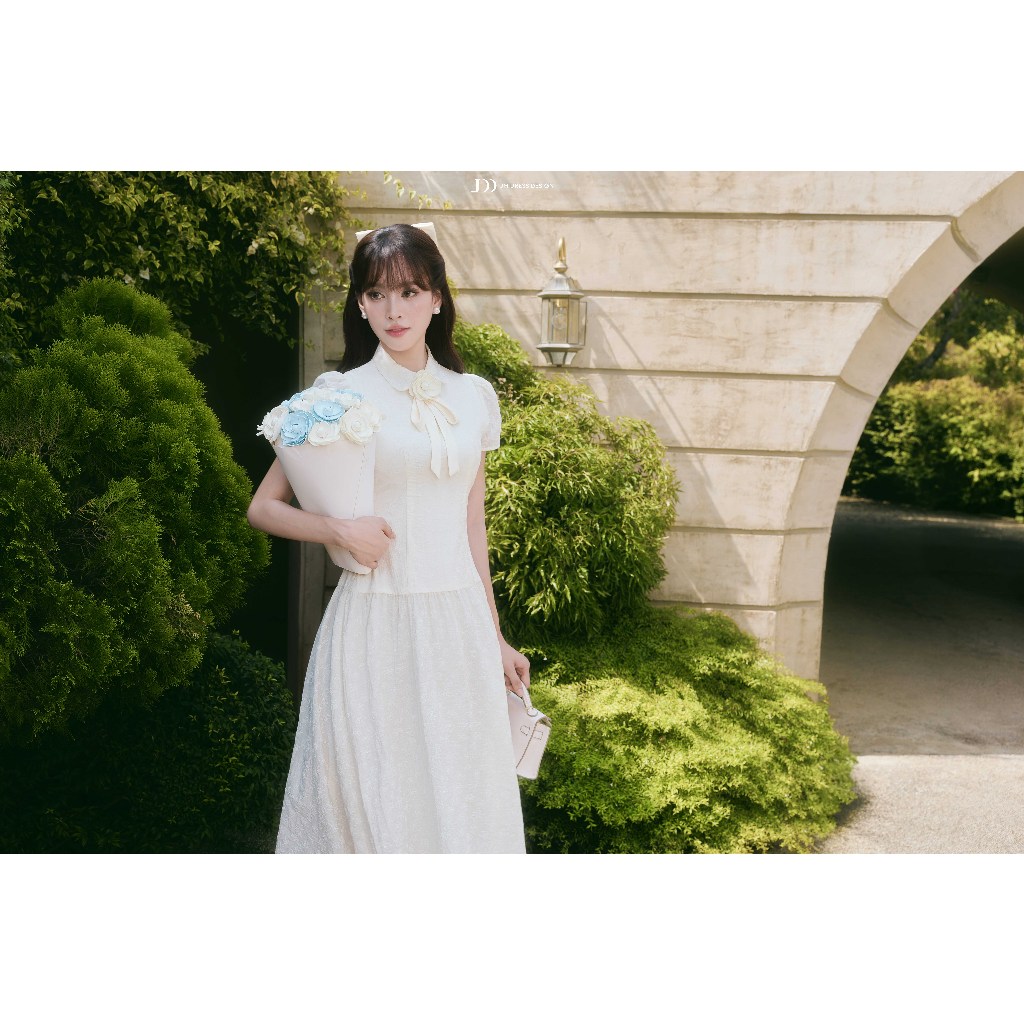 Đầm Xuân Hè Nhún Chân Dài Cổ Sen 1S03.2601. Đầm Tơ Hoa Nhí Dáng Midi Dài Xòe Nàng Thơ Nữ Tính Thanh Lịch JM Dress Design