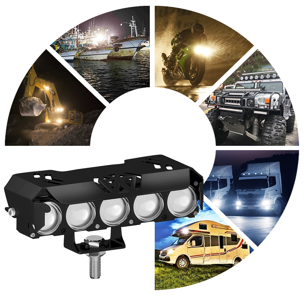 Đèn Pha Trợ Sáng LED 5 Mắt Siêu Sáng 25W 2 Chế Độ Màu Trắng Vàng Chống Nước Dùng Cho Ô Tô Xe Máy Xe Điện DC 12V-85V