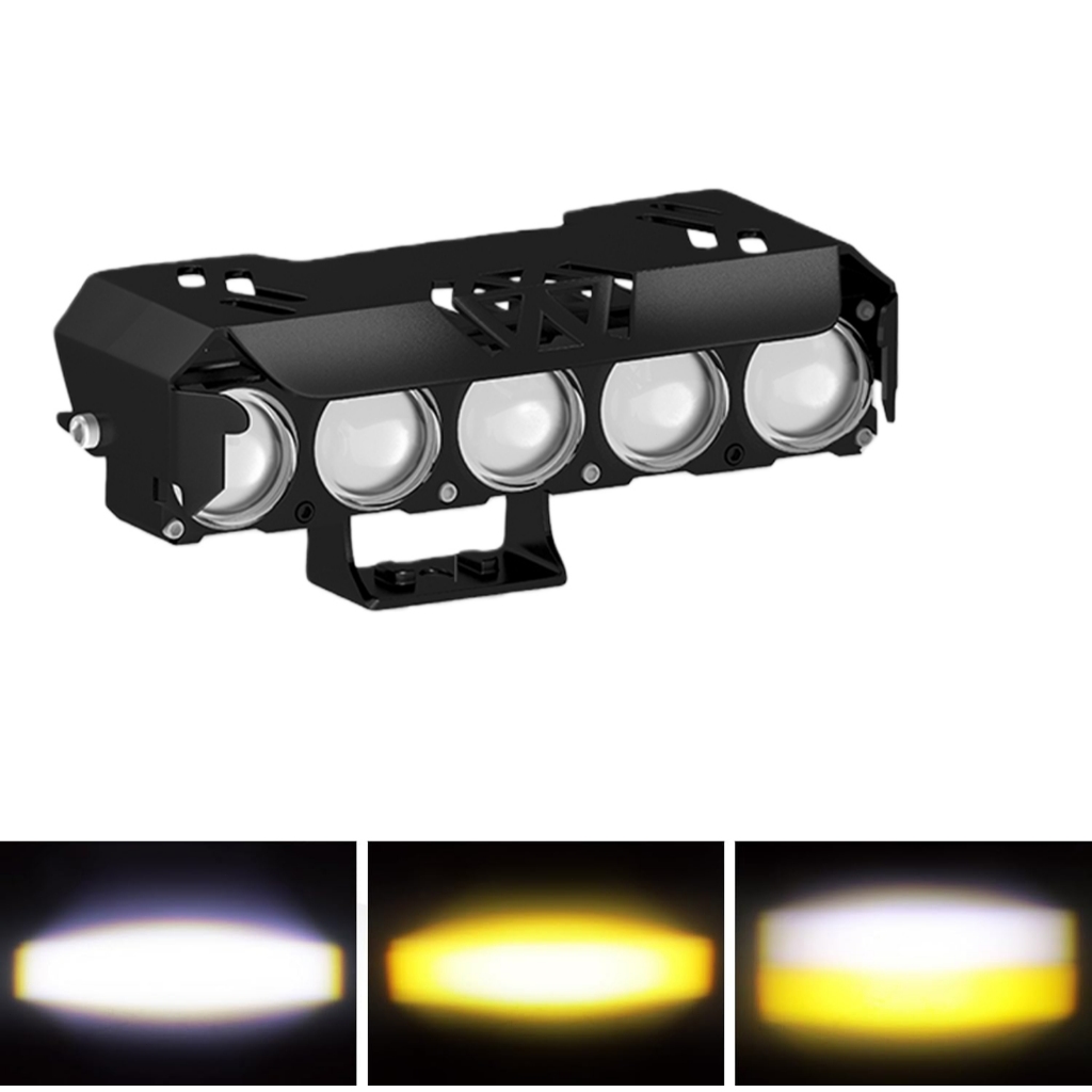 Đèn Pha Trợ Sáng LED 5 Mắt Siêu Sáng 25W 2 Chế Độ Màu Trắng Vàng Chống Nước Dùng Cho Ô Tô Xe Máy Xe Điện DC 12V-85V