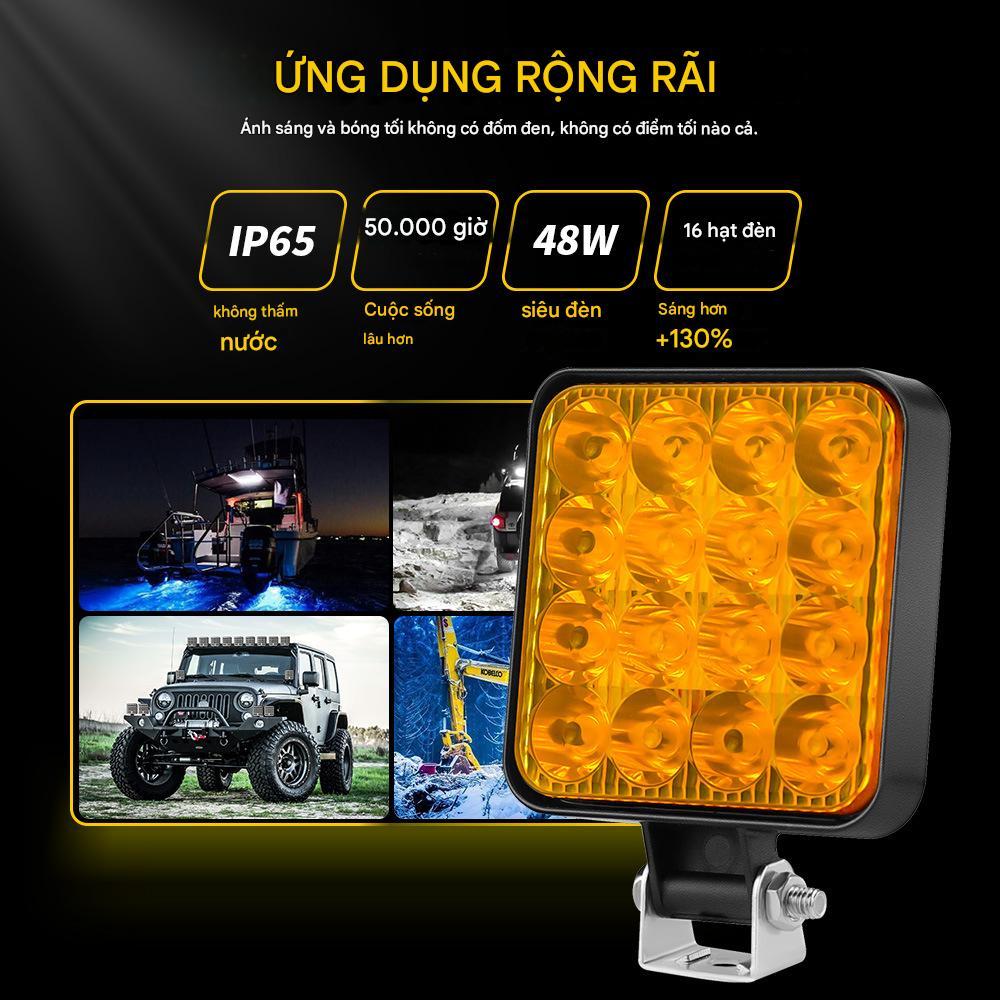 ĐÈN PHA LED 48W 12V CHO XE MÁY, XE ĐIỆN, OFFROAD, XE NÂNG - ĐÈN TRỢ SÁNG 4 INCH KHÔNG GẶP NƯỚC + CẤN TRƯỚC IP65