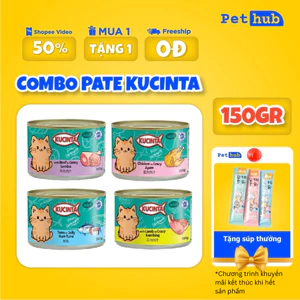 Combo 10 Lon Pate Kucinta Hộp 150g, Pate Mèo Cam Dạng Nước Xốt Gravy Nhiều Toping cho mèo Pet Hub