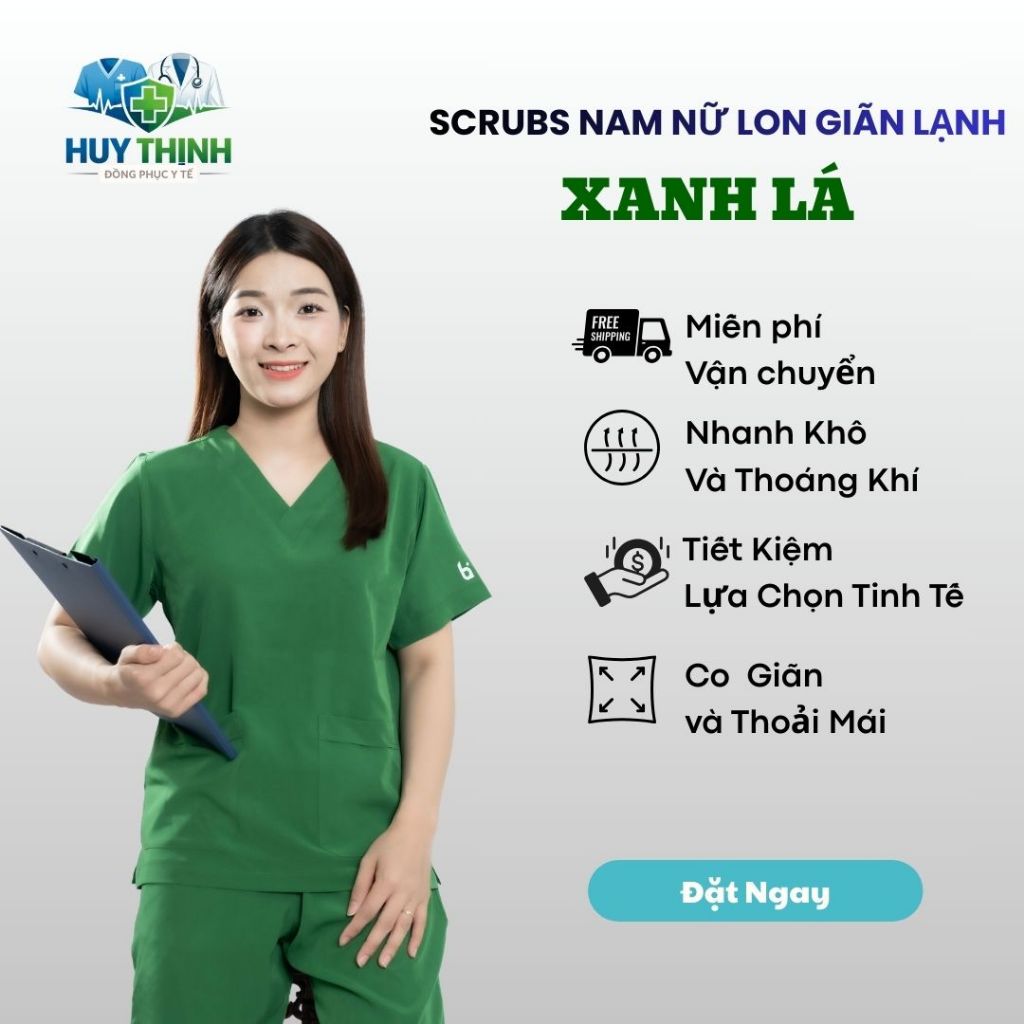 Đồng phục Spa y tế,Bộ scrubs Bác sĩ, phòng khám,bệnh viện,áo phẫu thuật VẢI LON NHẬT màu xanh lá