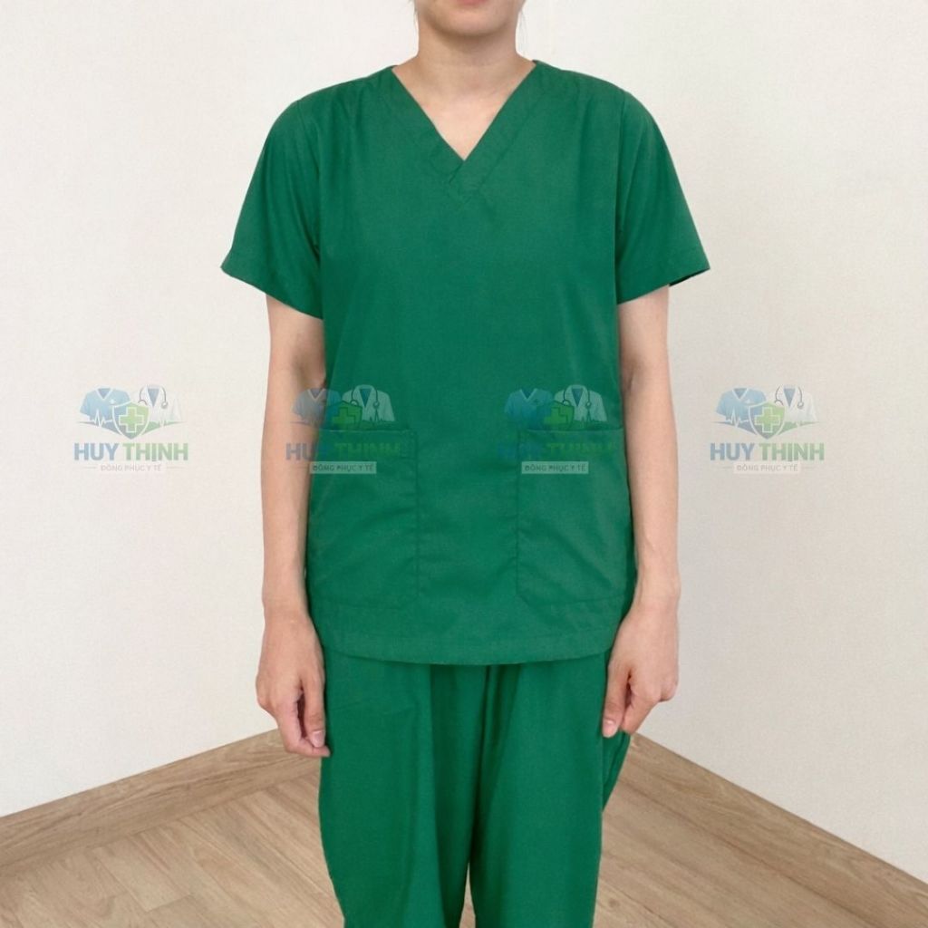 Đồng phục Spa y tế,Bộ scrubs Bác sĩ, phòng khám,bệnh viện,áo phẫu thuật VẢI LON NHẬT màu xanh lá