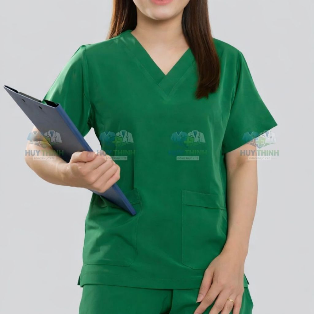 Đồng phục Spa y tế,Bộ scrubs Bác sĩ, phòng khám,bệnh viện,áo phẫu thuật VẢI LON NHẬT màu xanh lá