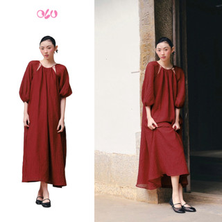 Đầm OLV suông tay bồng khoét vai Red Chiffon Puff Loose Dress dịu dàng phù hợp đi chơi lễ tết