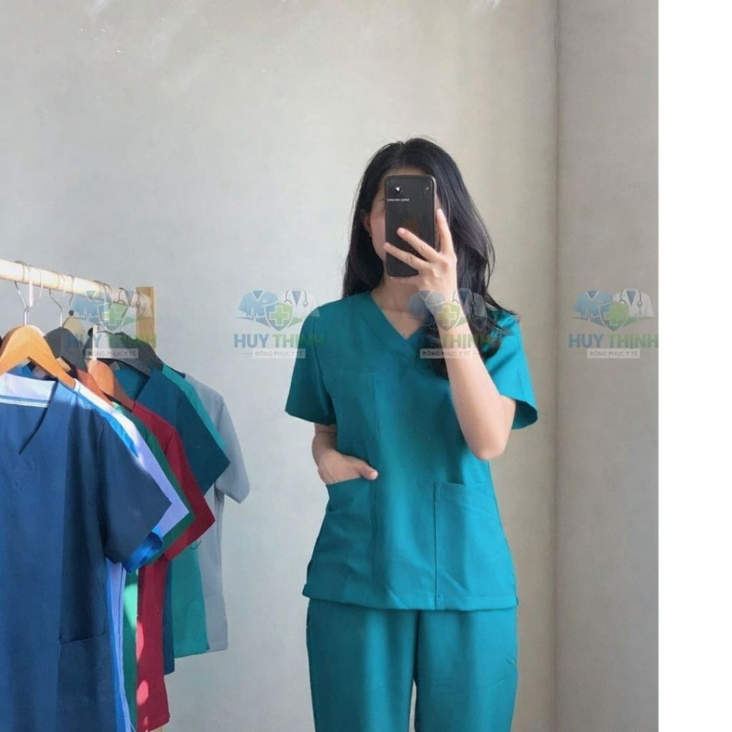 Đồng phục Spa y tế,Bộ scrubs Bác sĩ, phòng khám,bệnh viện,áo phẫu thuật VẢI LON NHẬT màu Xanh cổ vịt