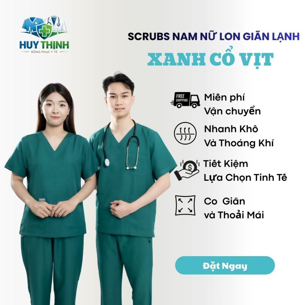 Đồng phục Spa y tế,Bộ scrubs Bác sĩ, phòng khám,bệnh viện,áo phẫu thuật VẢI LON NHẬT màu Xanh cổ vịt