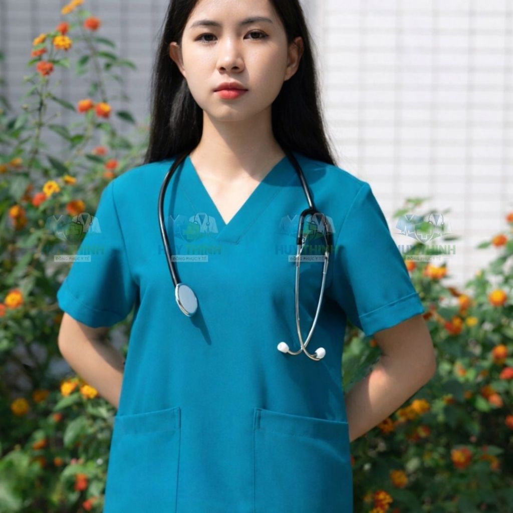 Đồng phục Spa y tế,Bộ scrubs Bác sĩ, phòng khám,bệnh viện,áo phẫu thuật VẢI LON NHẬT màu Xanh cổ vịt