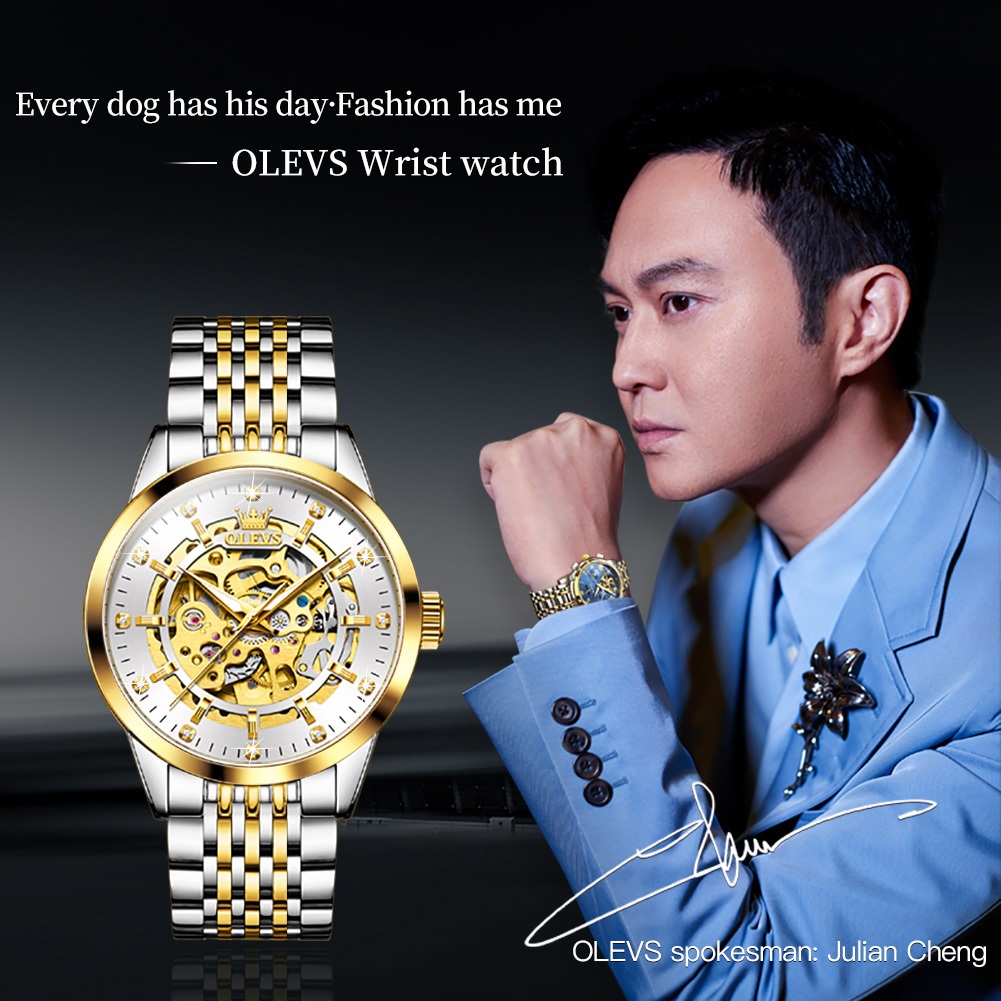 OLEVS Đồng hồ cơ Nam Chính hãng dây đeo bằng thép không gỉ Lịch Chống nước Đa chức năng Quà 9920