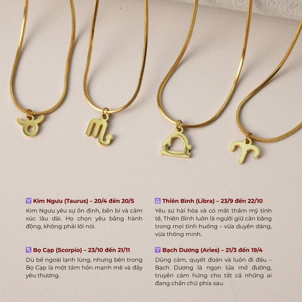 Dây chuyền nữ, phụ kiện titan vàng cung Hoàng Đạo nữ Zodiac Whisper Lộc Tụ Các cung Hoàng Đạo thanh lịch, cá tính.
