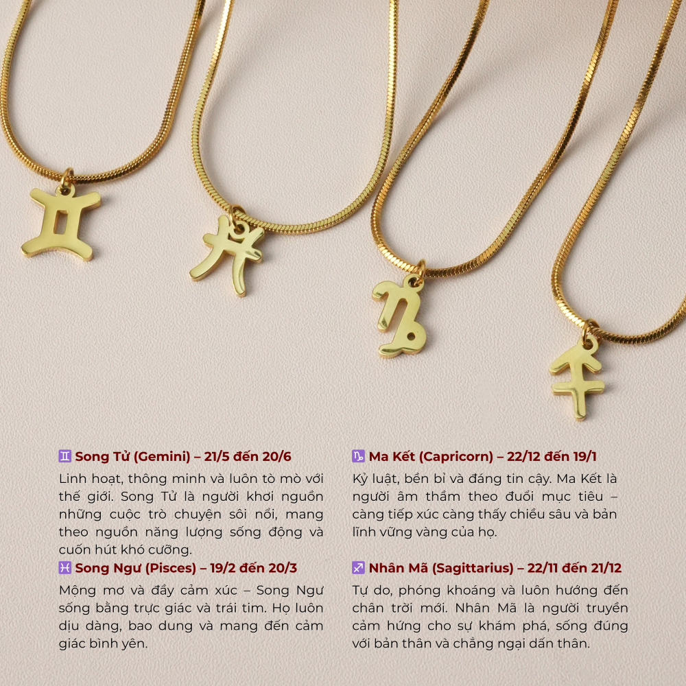 Dây chuyền nữ, phụ kiện titan vàng cung Hoàng Đạo nữ Zodiac Whisper Lộc Tụ Các cung Hoàng Đạo thanh lịch, cá tính.