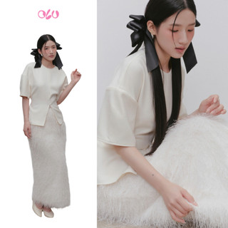 Chân váy OLV lông dáng maxi thanh lịch sang trọng White Feathered Maxi Skirt phù hợp đi tiệc