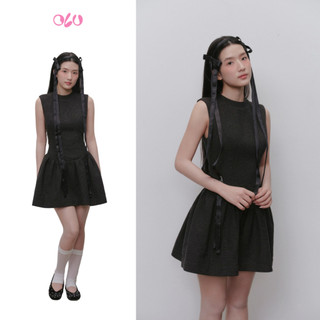 Đầm ngắn OLV cổ tròn chấm bi dễ phối Charcoal Cotton Sleeveless Flared Mini Dress phù hợp đi chơi