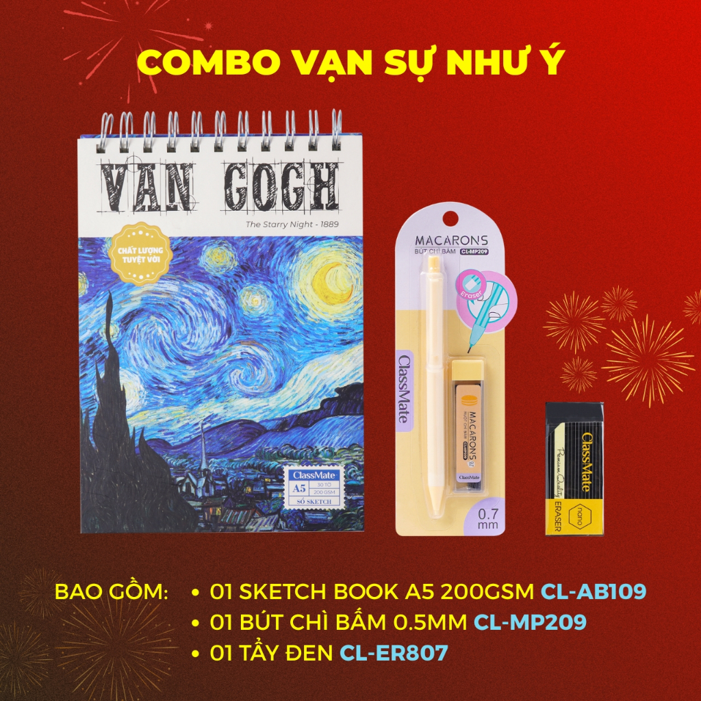 Combo Hoạ Cụ Chào Xuân, Combo Vở Vẽ A4 100GSM, Sketchbook A5 200GSM, Bút Chì, Bút Sáp Vặn Hữu Cơ