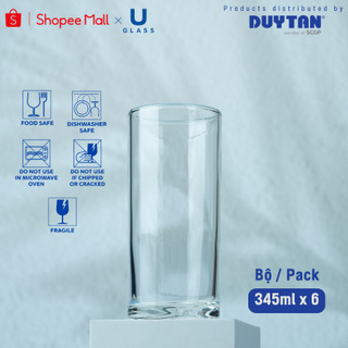Bộ 6 Ly cốc thủy tinh U Glass 345ml kiểu cao đáy bằng - BUG312, thủy tinh cao cấp an toàn