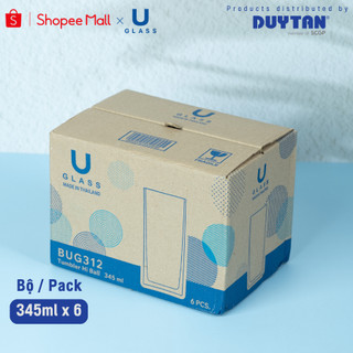 Bộ 6 Ly cốc thủy tinh U Glass 345ml kiểu cao đáy bằng - BUG312, thủy tinh cao cấp an toàn