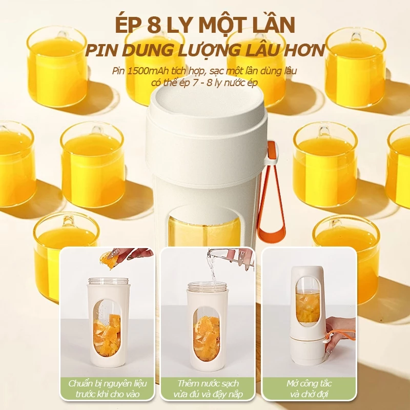 Máy Xay Sinh Tố Máy Xay Cầm Tay 12 Lưỡi Dao Dung Tích Lớn 340 ML, Nắp Đôi, Nhấn 2 Lần Để Bật