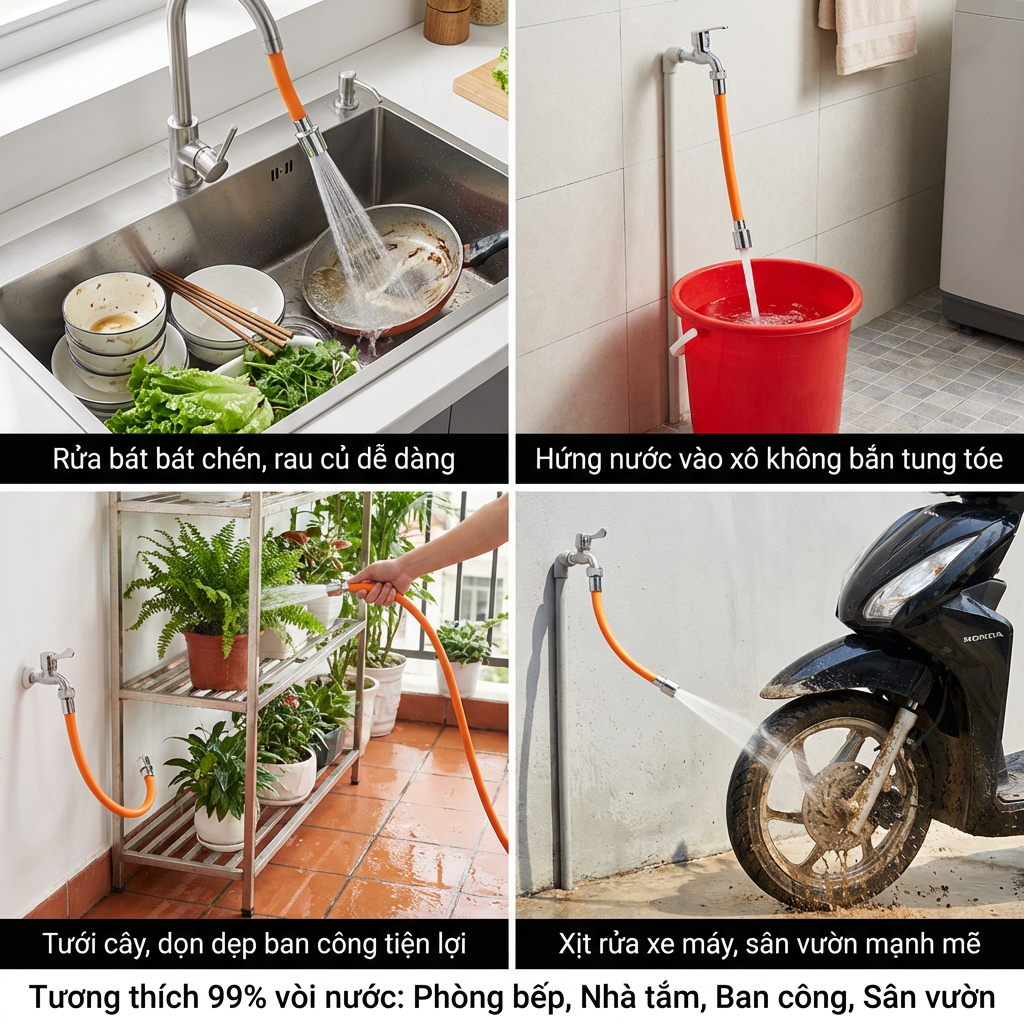 Ống Nối Dài Vòi Nước,Xoay360°  - Tăng Áp 2 chế độ phun Bắn Nước Lõi Thép 20/50/75cm