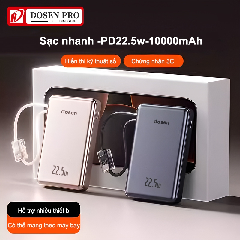 Dosen sạc dự phòng pd22.5w 10000mah 20000mah tự mang theo dây đôi pin dự phòng màn hình led tích hợp tích hợp