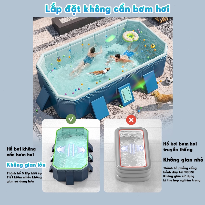 WTHB Outdoor Bể bơi gấp gọn bể bơi cho békhông cần bơm hơi kích thước lớn Phù hợp cho 1–10 người nhẹ nhàng cất trữ