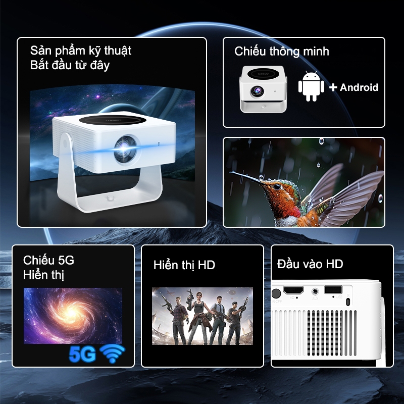 Dosen Pro Máy chiếu T1 Pro Full HD 1080P 4K mini Android 13 WiFi 2,4/5G Bluetooth Kết nối điện thoại laptop ios xem phim | BigBuy360 - bigbuy360.vn