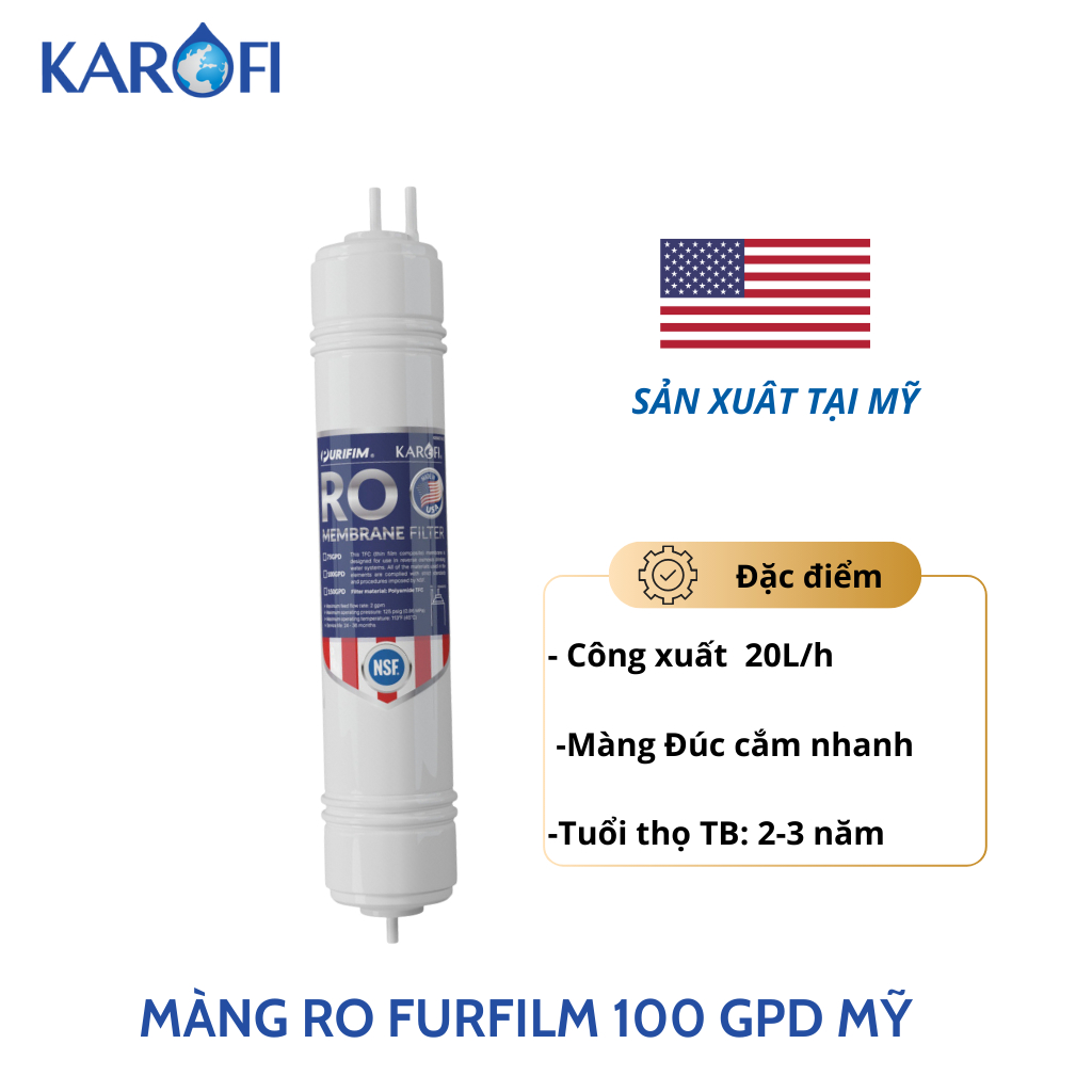 Màng lọc RO 100GPD Hàn Quốc Karofi - Lõi số 4 Karofi công suất 20l/h cắm nhanh đúc nguyên khối - Hàng chính hãng