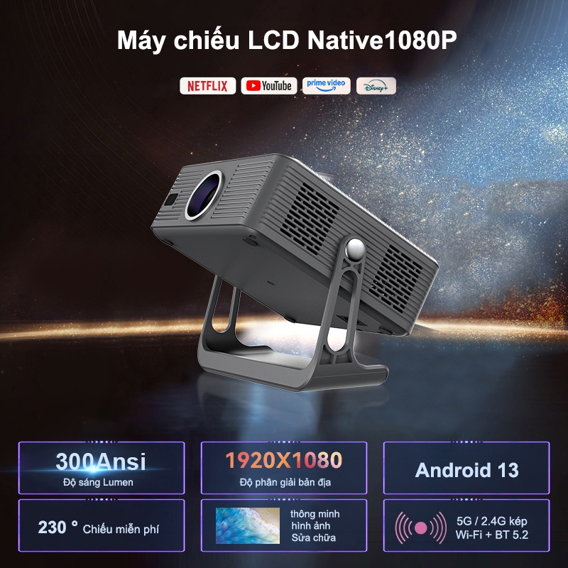 Dosen Pro Máy chiếu T7 Pro Full HD 1080P 4K mini Android 13 WiFi 2,4/5G Bluetooth Kết nối điện thoại laptop ios xem phim | BigBuy360 - bigbuy360.vn