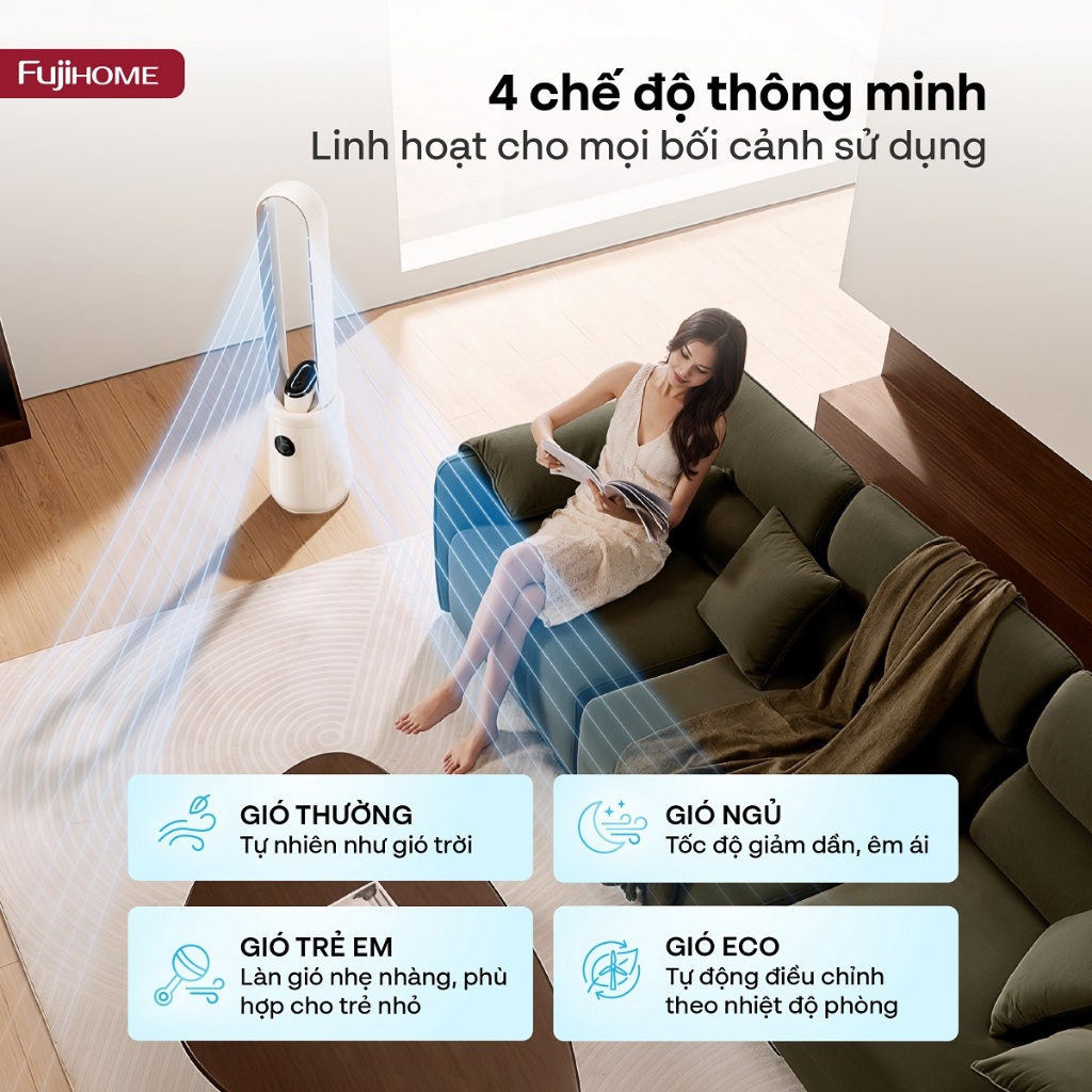 Quạt không cánh inverter Nhập Khẩu FUJIHOME BF15 HEPA VOICE, Quạt tháp lọc không khí điều khiển giọng nói