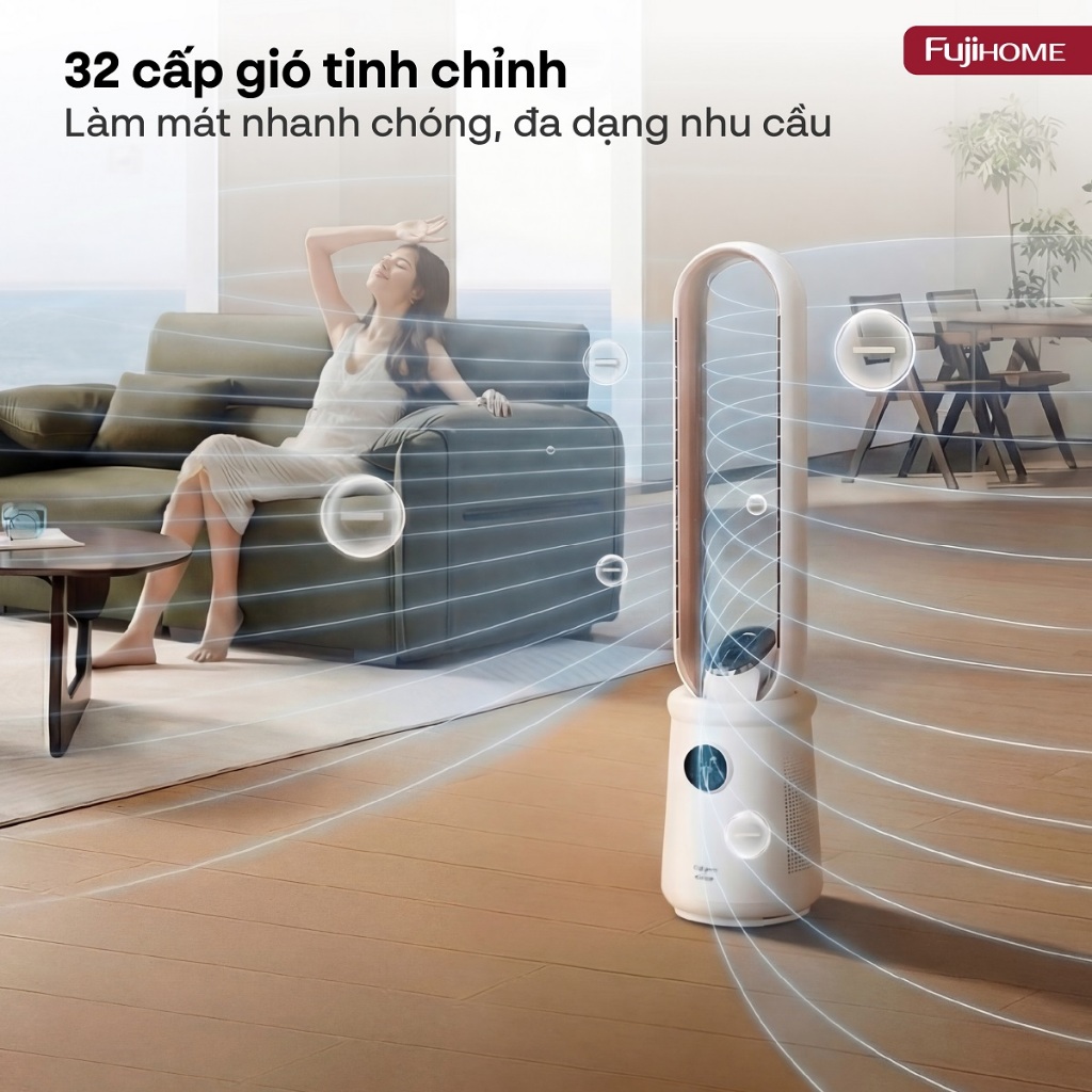 Quạt không cánh inverter Nhập Khẩu FUJIHOME BF15 HEPA VOICE, Quạt tháp lọc không khí điều khiển giọng nói
