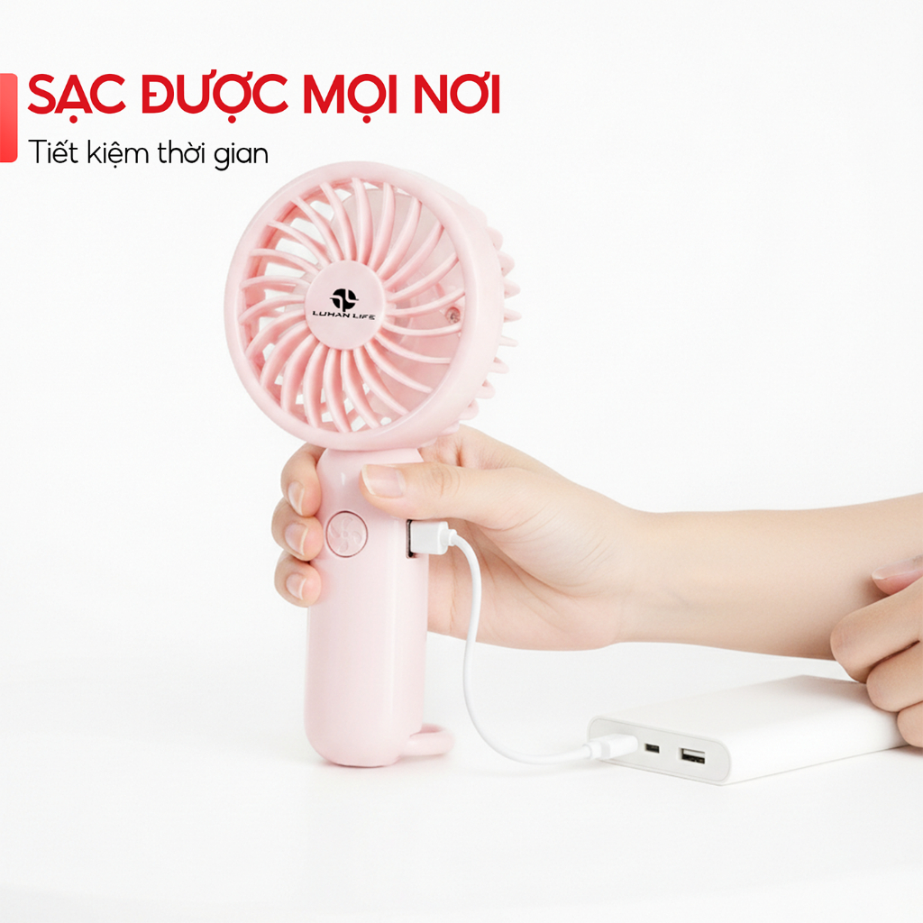 Quạt Cầm Tay sò lạnh Mini Tích Điện LUHAN LIFE , Quạt Tích Điện 3 Chế Độ Gió, Sạc Type C Tiện Lợi